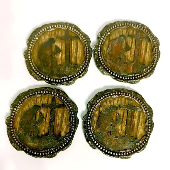 Vintage Resin Coasters Western Cowboy Praying Design Set Of 4 - Picture 2 of 3